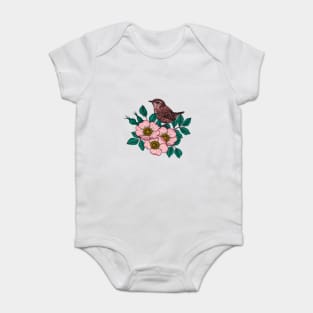 Wren on a dog rose Baby Bodysuit